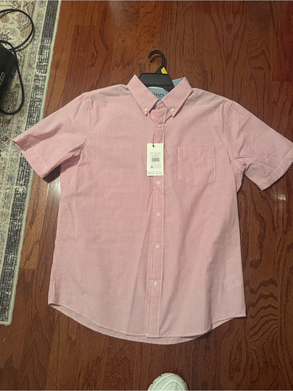 Chaps Men's Short-Sleeve Button-Down Shirt in Light Pink Medium NWT
